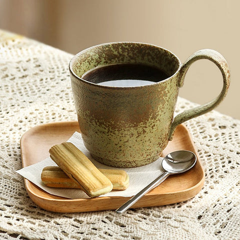 Modern Handmade Pottery Coffee Cup, Creative Brown Green Blue Ceramic Coffee Mugs, Large Unique Tea Cup, Large Capacity Coffee Cups-LargePaintingArt.com