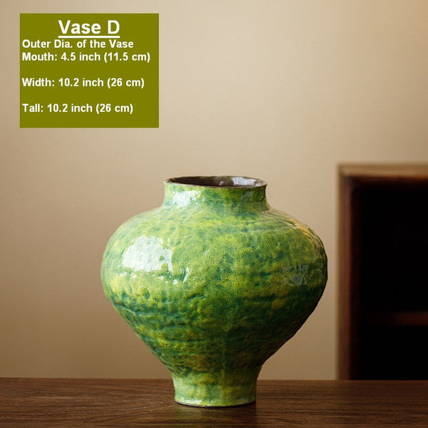 Modern Pottery Flower Vases, Handmade Water Holding Flower Vases, Pottery Bud Vases, Large Green Flower Vases on Table, Centerpiece on Dining Table-LargePaintingArt.com