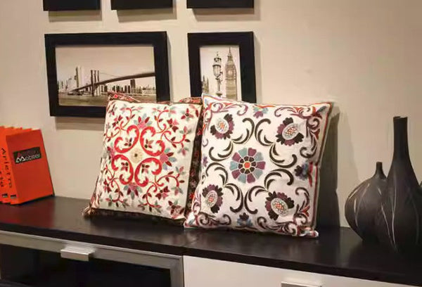 Farmhouse Decorative Throw Pillows for Couch, Embroider Flower Cotton Pillow Covers, Cotton Flower Decorative Pillows, Decorative Sofa Pillows-LargePaintingArt.com