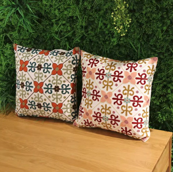 Farmhouse Decorative Throw Pillows for Couch, Embroider Flower Cotton Pillow Covers, Cotton Flower Decorative Pillows, Decorative Sofa Pillows-LargePaintingArt.com