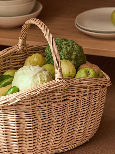 Wicker Storage Basket, Large Picnic Food Basket with Handle, Lovely Willow Weaving Baskets for Vegetable, Natural Fruit Basket, Natural Hand-woven Kitchen Storage Baskets