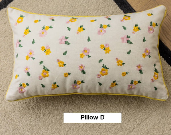 Embroider Flower Cotton Pillow Covers, Spring Flower Decorative Pillows for Dining Room, Decorative Pillows for Sofa, Farmhouse Decorative Pillows for Couch-LargePaintingArt.com