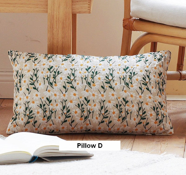 Farmhouse Decorative Pillows for Sofa, Embroider Flower Cotton Pillow Covers, Spring Flower Decorative Pillows for Bedroom, Decorative Pillows for Couch-LargePaintingArt.com