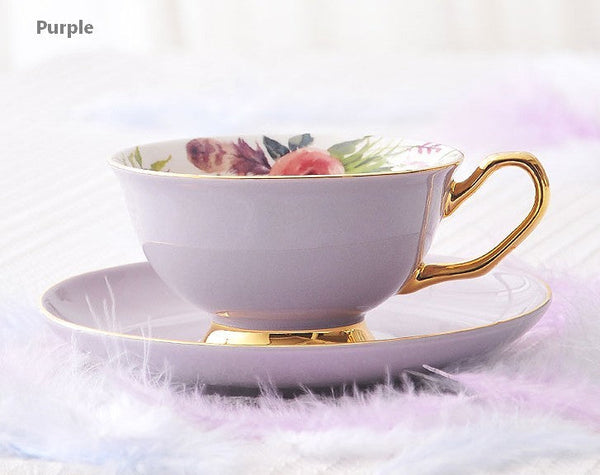Royal Bone China Porcelain Tea Cup Set, Elegant Flower Pattern Ceramic Coffee Cups, Beautiful British Tea Cups, Unique Afternoon Tea Cups and Saucers in Gift Box-LargePaintingArt.com