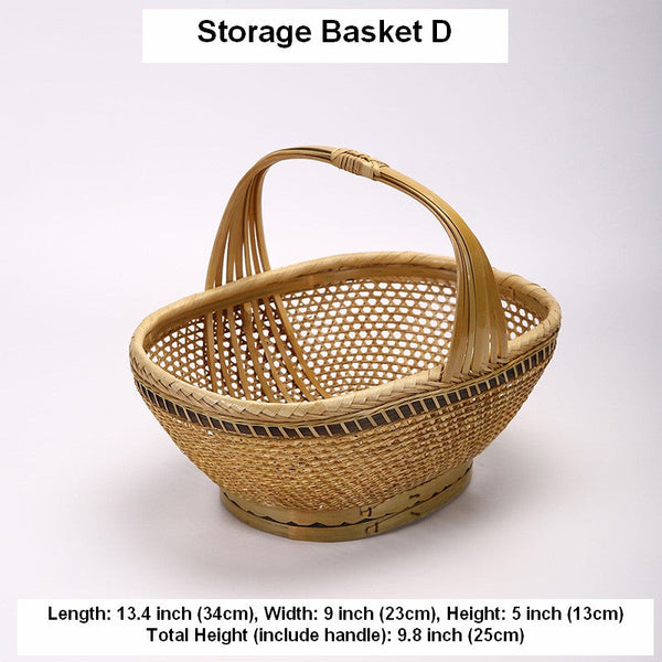 Extra Large Picnic Food Basket with Handle, Lovely Bamboo Baskets for Vegetable, Natural Hand-woven Bamboo Basket, Natural Fruit Basket, Kitchen Storage Baskets-LargePaintingArt.com