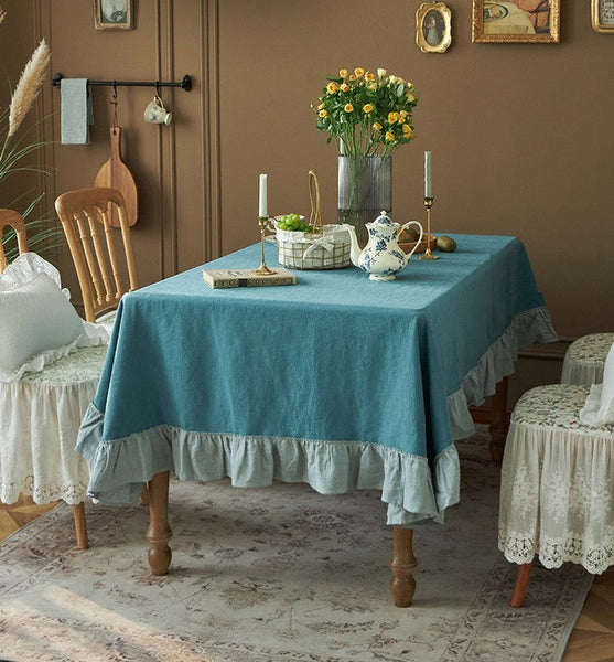 Extra Large Rectangle Tablecloth for Dining Room Table, Blue Modern Long Table Cover, Ramie Tablecloth for Home Decoration, Square Tablecloth for Round Table-LargePaintingArt.com
