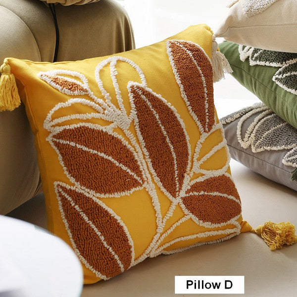 Leaf Decorative Pillows for Bedroom, Contemporary Modern Sofa Pillow Covers, Square Modern Throw Pillows for Couch, Modern Decorative Pillows for Interior Design-LargePaintingArt.com