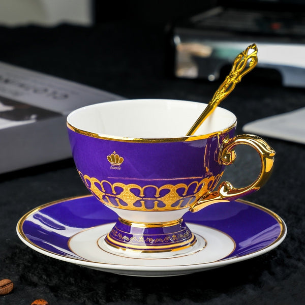 Unique Tea Cup and Saucer in Gift Box as Birthday Gift, Beautiful British Tea Cup with Saucer, 8 Ounce Porcelain Tea Cup Saucer Set of 2 Cups, Elegant Ceramic Coffee Cups-LargePaintingArt.com