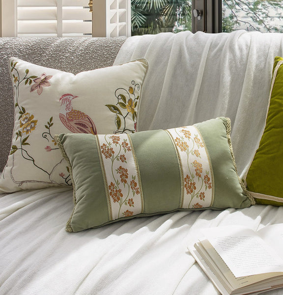 Living Room Decorative Pillows, Modern Decorative Cushions, Decorative Pillows for Bed, Decorative Pillow Arrangement Ideas for Interior Design, Embroidered Floral Bird Pattern Pillow Covers-LargePaintingArt.com