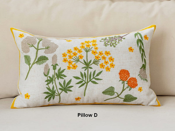 Decorative Pillows for Couch, Spring Flower Decorative Throw Pillows, Farmhouse Sofa Decorative Pillows, Embroider Flower Cotton Pillow Covers-LargePaintingArt.com