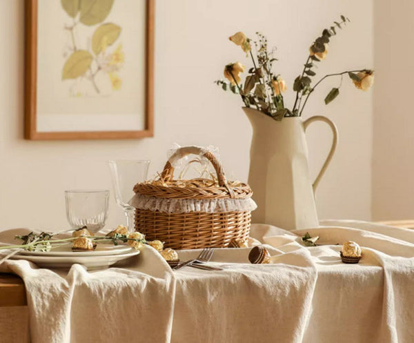 Storage Basket for Kitchen, Picnic Storage Basket with Handle, Hand-woven Wicker Storage Basket, Natural Fruit Basket, Willow Weaving Baskets for Shelves