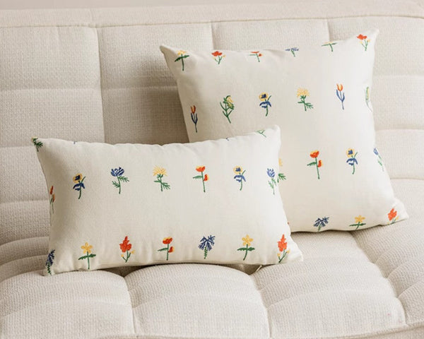 Decorative Pillows for Couch, Farmhouse Decorative Pillows for Sofa, Embroider Flower Cotton Pillow Covers, Spring Flower Decorative Pillows for Bedroom-LargePaintingArt.com