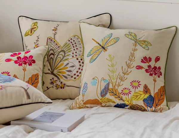Butterfly Dragonfly Cotton and linen Pillow Cover, Modern Decorative Pillows for Couch, Decorative Throw Pillows for Living Room, Decorative Sofa Pillows-LargePaintingArt.com