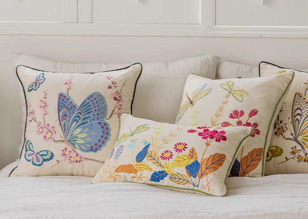 Butterfly Dragonfly Cotton and linen Pillow Cover, Modern Decorative Pillows for Couch, Decorative Throw Pillows for Living Room, Decorative Sofa Pillows-LargePaintingArt.com