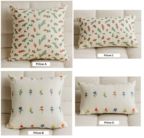 Embroider Flower Cotton Pillow Covers, Spring Flower Decorative Pillows for Bedroom, Decorative Pillows for Couch, Farmhouse Decorative Pillows for Sofa-LargePaintingArt.com
