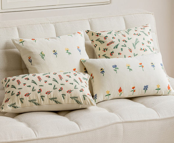 Decorative Pillows for Couch, Farmhouse Decorative Pillows for Sofa, Embroider Flower Cotton Pillow Covers, Spring Flower Decorative Pillows for Bedroom-LargePaintingArt.com
