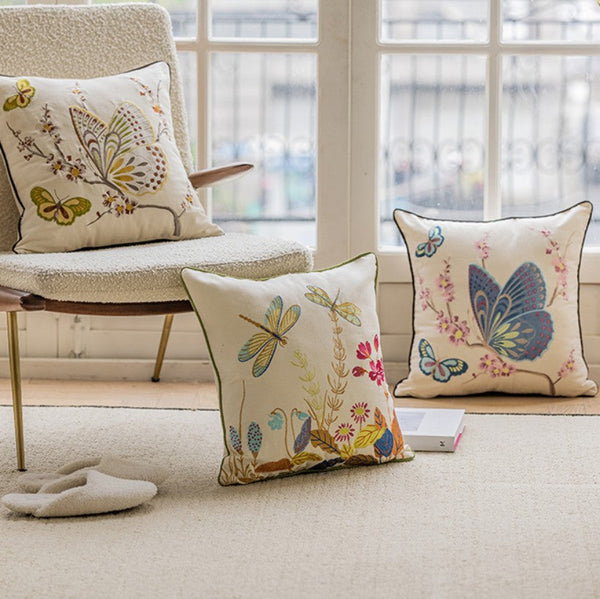 Decorative Throw Pillows for Living Room, Decorative Sofa Pillows, Butterfly Dragonfly Cotton and linen Pillow Cover, Modern Decorative Pillows for Couch-LargePaintingArt.com