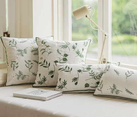 Decorative Pillows for Sofa, Farmhouse Decorative Pillows for Couch, Embroider Flower Cotton Pillow Covers, Spring Flower Decorative Pillows for Bedroom-LargePaintingArt.com