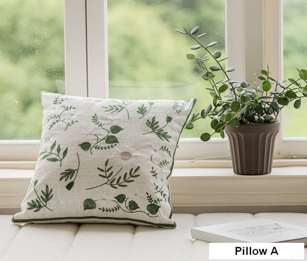Embroider Flower Cotton Pillow Covers, Decorative Pillows for Sofa, Farmhouse Decorative Pillows for Couch, Spring Flower Decorative Pillows for Bedroom