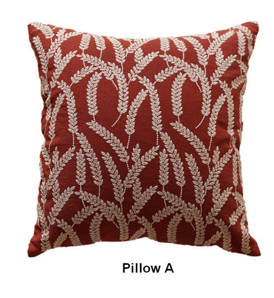 Wheat Stalk Pumpkin Decorative Throw Pillows, Decorative Pillows for Couch, Farmhouse Sofa Decorative Pillows, Embroider Cotton Pillow Covers-LargePaintingArt.com
