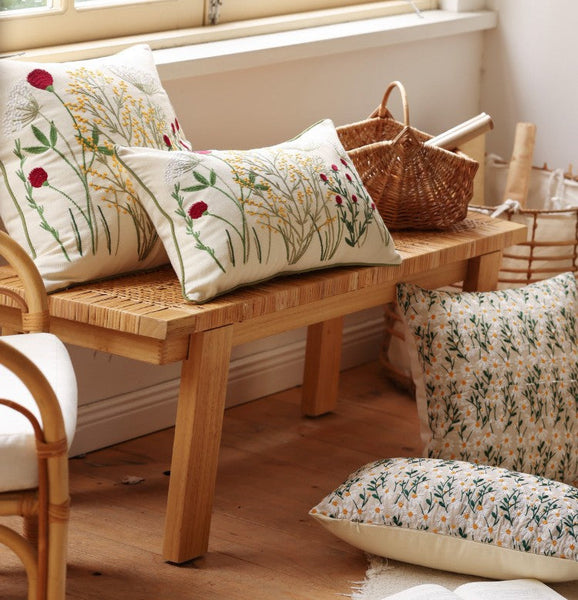 Farmhouse Decorative Pillows for Sofa, Embroider Flower Cotton Pillow Covers, Spring Flower Decorative Pillows for Bedroom, Decorative Pillows for Couch-LargePaintingArt.com