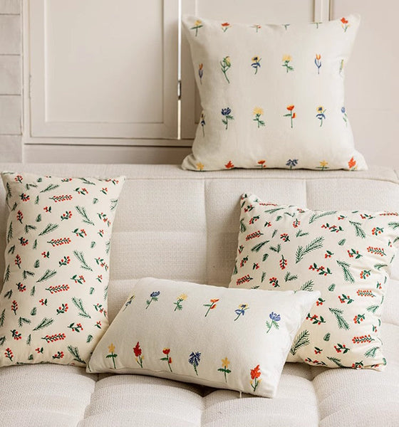 Decorative Pillows for Couch, Farmhouse Decorative Pillows for Sofa, Embroider Flower Cotton Pillow Covers, Spring Flower Decorative Pillows for Bedroom-LargePaintingArt.com