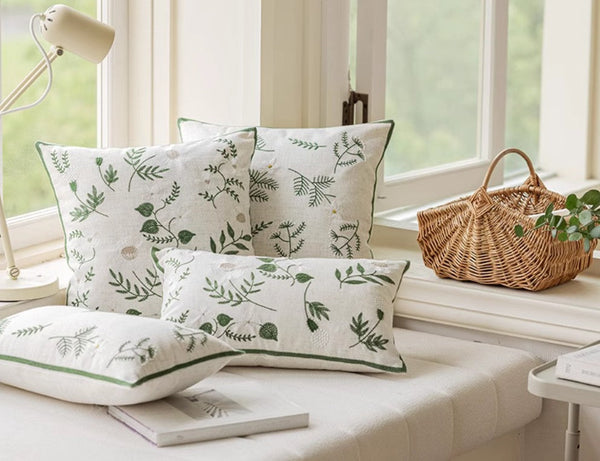 Spring Flower Decorative Pillows for Dining Room, Embroider Flower Cotton Pillow Covers, Decorative Pillows for Sofa, Farmhouse Decorative Pillows for Couch-LargePaintingArt.com