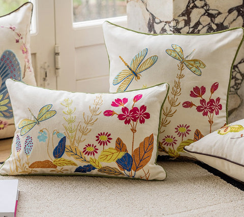 Modern Decorative Pillows for Couch, Butterfly Dragonfly Cotton and linen Pillow Cover, Decorative Throw Pillows for Living Room, Decorative Sofa Pillows-LargePaintingArt.com