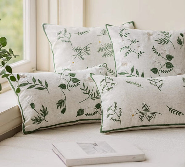 Embroider Flower Cotton Pillow Covers, Decorative Pillows for Sofa, Farmhouse Decorative Pillows for Couch, Spring Flower Decorative Pillows for Bedroom
