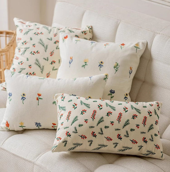 Decorative Pillows for Couch, Farmhouse Decorative Pillows for Sofa, Embroider Flower Cotton Pillow Covers, Spring Flower Decorative Pillows for Bedroom-LargePaintingArt.com