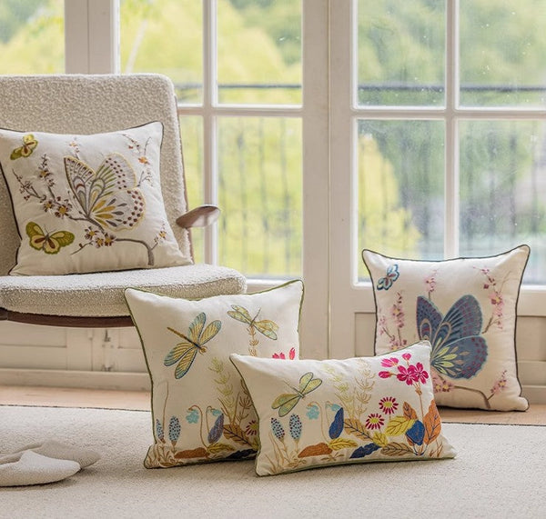 Decorative Throw Pillows for Living Room, Decorative Sofa Pillows, Butterfly Dragonfly Cotton and linen Pillow Cover, Modern Decorative Pillows for Couch-LargePaintingArt.com