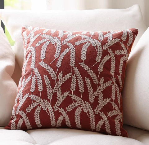 Wheat Stalk Pumpkin Decorative Throw Pillows, Decorative Pillows for Couch, Farmhouse Sofa Decorative Pillows, Embroider Cotton Pillow Covers-LargePaintingArt.com