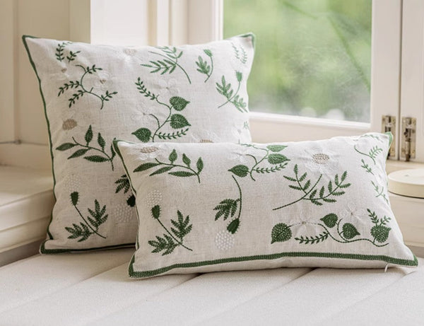 Embroider Flower Cotton Pillow Covers, Decorative Pillows for Sofa, Farmhouse Decorative Pillows for Couch, Spring Flower Decorative Pillows for Bedroom