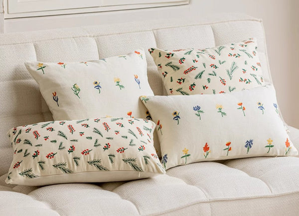 Decorative Pillows for Couch, Farmhouse Decorative Pillows for Sofa, Embroider Flower Cotton Pillow Covers, Spring Flower Decorative Pillows for Bedroom-LargePaintingArt.com