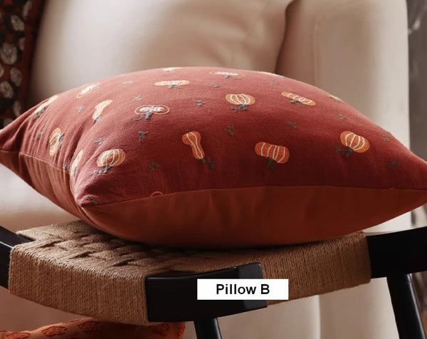 Decorative Pillows for Couch, Farmhouse Sofa Decorative Pillows, Wheat Stalk Pumpkin Decorative Throw Pillows, Embroider Cotton Pillow Covers-LargePaintingArt.com