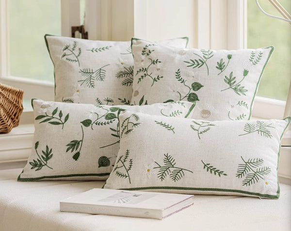 Embroider Flower Cotton Pillow Covers, Decorative Pillows for Sofa, Farmhouse Decorative Pillows for Couch, Spring Flower Decorative Pillows for Bedroom