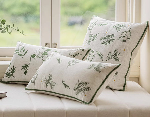 Embroider Flower Cotton Pillow Covers, Decorative Pillows for Sofa, Farmhouse Decorative Pillows for Couch, Spring Flower Decorative Pillows for Bedroom