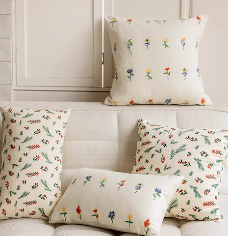 Embroider Flower Cotton Pillow Covers, Spring Flower Decorative Pillows for Bedroom, Decorative Pillows for Couch, Farmhouse Decorative Pillows for Sofa-LargePaintingArt.com