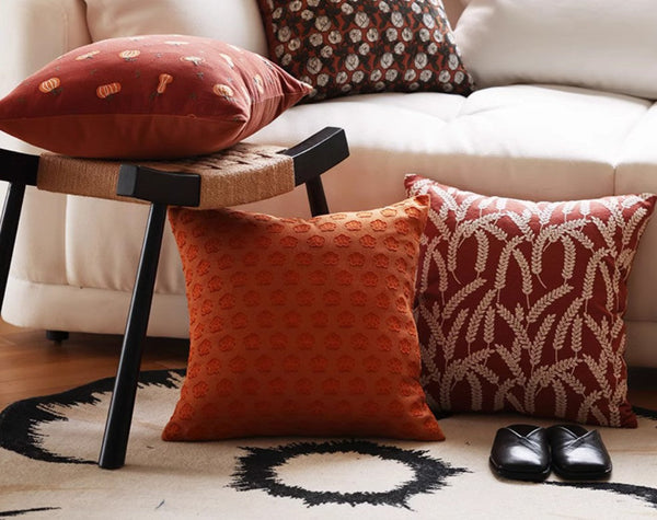 Decorative Pillows for Couch, Farmhouse Sofa Decorative Pillows, Wheat Stalk Pumpkin Decorative Throw Pillows, Embroider Cotton Pillow Covers-LargePaintingArt.com