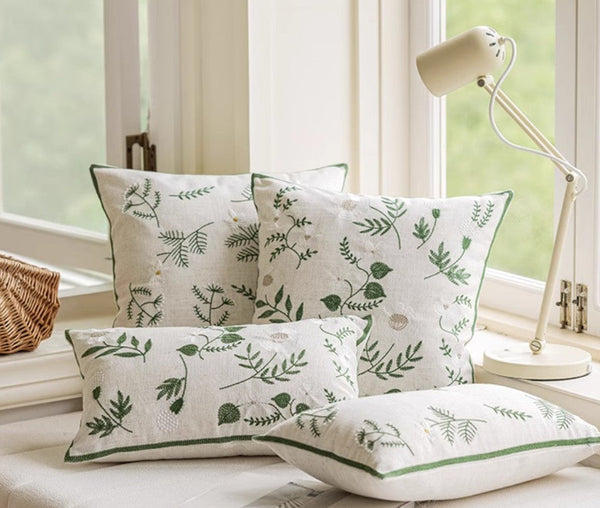 Embroider Flower Cotton Pillow Covers, Decorative Pillows for Sofa, Farmhouse Decorative Pillows for Couch, Spring Flower Decorative Pillows for Bedroom