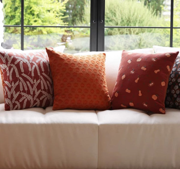 Decorative Pillows for Couch, Farmhouse Sofa Decorative Pillows, Wheat Stalk Pumpkin Decorative Throw Pillows, Embroider Cotton Pillow Covers-LargePaintingArt.com