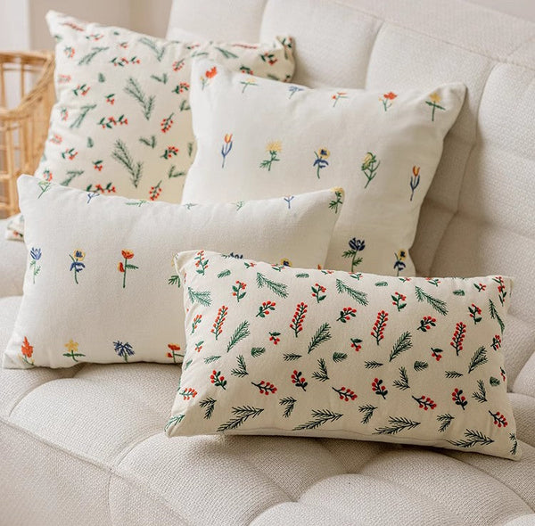 Decorative Pillows for Couch, Farmhouse Decorative Pillows for Sofa, Embroider Flower Cotton Pillow Covers, Spring Flower Decorative Pillows for Bedroom-LargePaintingArt.com