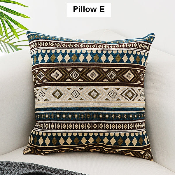 Oriental Throw Pillow for Couch, Bohemian Decorative Sofa Pillows, Geometric Pattern Chenille Throw Pillows-LargePaintingArt.com