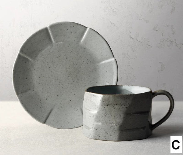 Unique Tea Cup and Saucer, Modern Handmade Pottery Coffee Cup, Creative Ceramic Coffee Cup with Saucer, Tea Cup Set for Afternoon Tea-LargePaintingArt.com