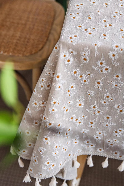 Rustic Flower Pattern Table Covers for Kitchen, Large Rectangle Tablecloth for Dining Room Table, Linen Rectangular Tablecloth for Oval Table, Country Farmhouse Tablecloth-LargePaintingArt.com