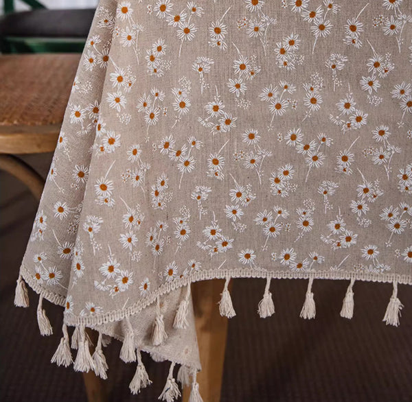 Rustic Flower Pattern Table Covers for Kitchen, Large Rectangle Tablecloth for Dining Room Table, Linen Rectangular Tablecloth for Oval Table, Country Farmhouse Tablecloth-LargePaintingArt.com