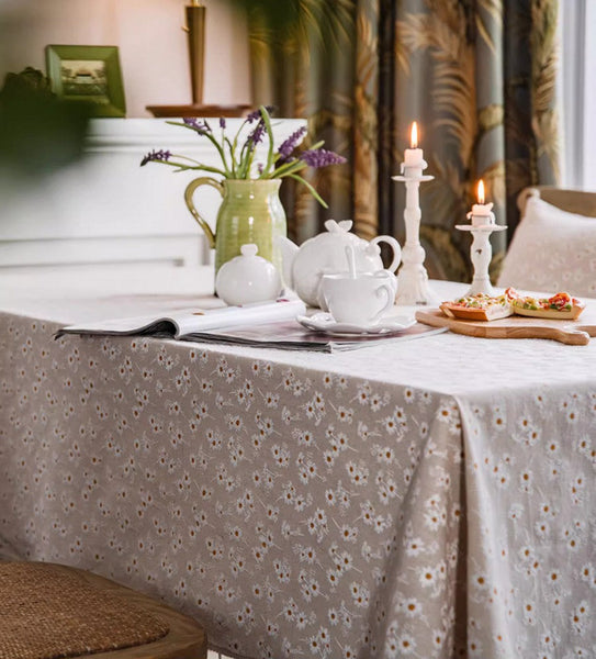 Rustic Flower Pattern Table Covers for Kitchen, Large Rectangle Tablecloth for Dining Room Table, Linen Rectangular Tablecloth for Oval Table, Country Farmhouse Tablecloth-LargePaintingArt.com