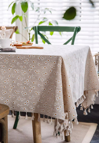 Country Farmhouse Tablecloth, Rustic Flower Pattern Table Covers for Kitchen, Large Rectangle Tablecloth for Dining Room Table, Linen Rectangular Tablecloth for Oval Table-LargePaintingArt.com