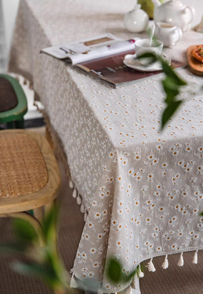 Rustic Flower Pattern Table Covers for Kitchen, Large Rectangle Tablecloth for Dining Room Table, Linen Rectangular Tablecloth for Oval Table, Country Farmhouse Tablecloth-LargePaintingArt.com