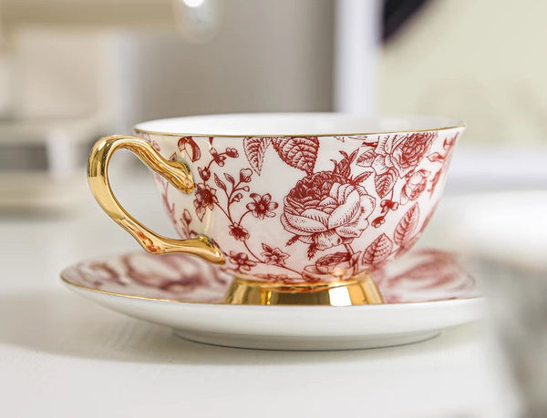 Creative Porcelain Tea Cup Saucer Set, Beautiful British Tea Cups, Elegant Flower Ceramic Cups, Unique Royal Coffee Cup and Saucer-LargePaintingArt.com